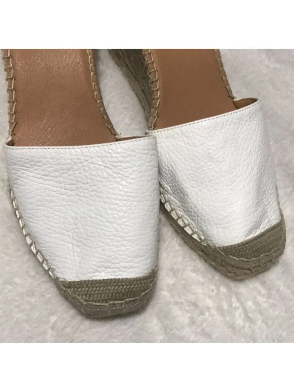 Anthropologie Maypol White Studded Ankle-Strap Wedge Espadrilles Sz 9M